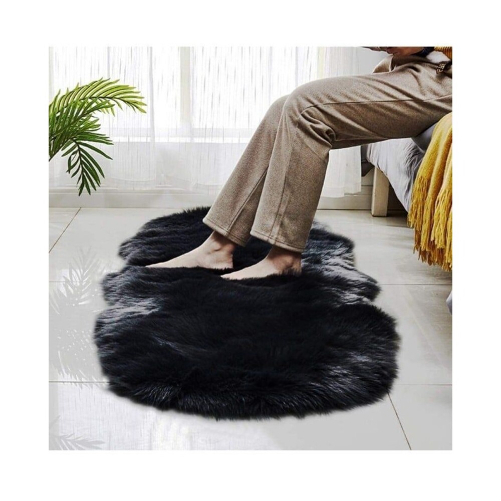 Faux Fur Black Rug, 23"x 36" Anti-Slip Fluffy Rug